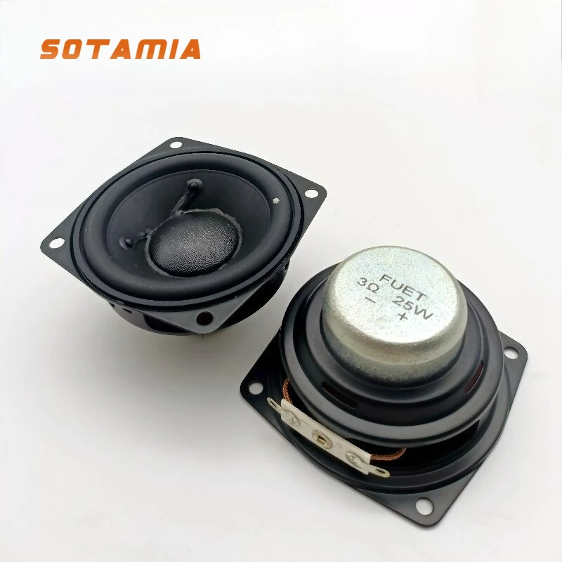 

SOTAMIA 2 шт. 2-дюймовые (66 мм) сабвуферы 3 Ом 25 Вт с квадратным диффузором, двойным магнитом, для мультимедиа, высокомощные, для голосового оповещения