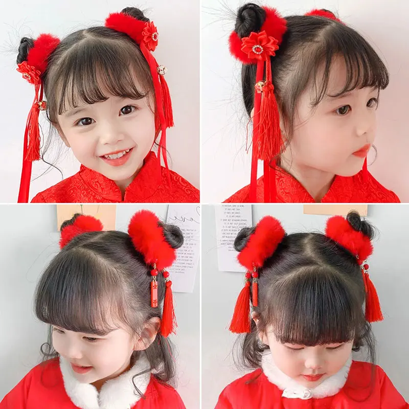 2 Pcs/Set Children Cute Chinese New Year Elastic Hair Bands Girls Lovely Soft Scrunchies Rubber Bands Kids Hair Accessories