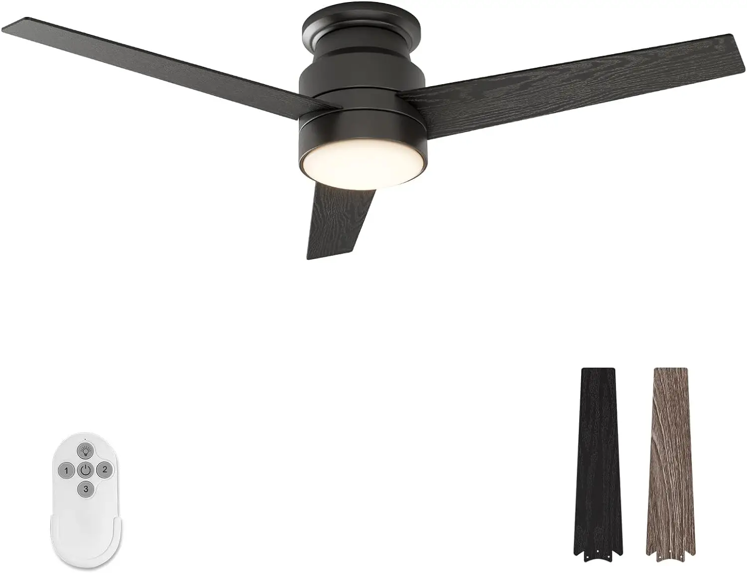 Flush Mount Ceiling Fan with Lights Remote Control, 52-Inch, Black, 3-Blades