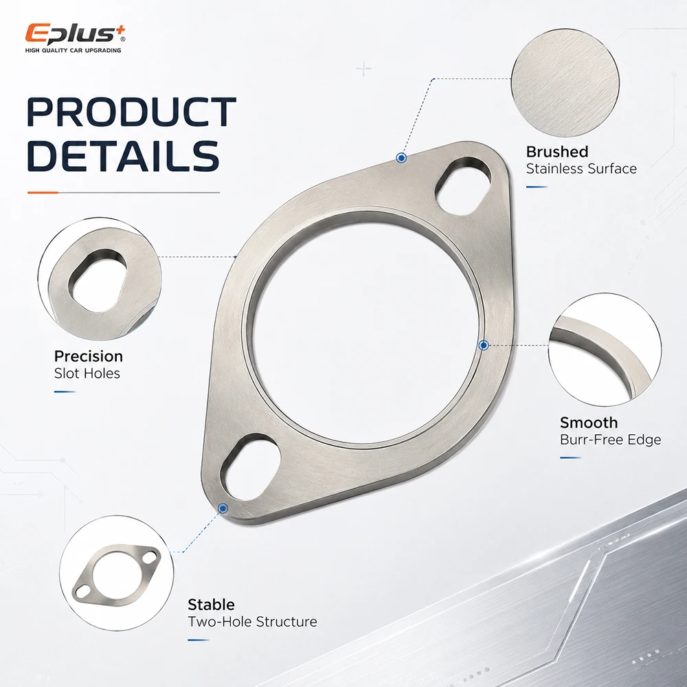 Eplus 2-Bolzen Edelstahl-Auspuffflansch Universeller Auto- und Motorrad-Auspuffrohr-Verbindungsflansch für Auspufftopf und Downpipe – Detail 3
