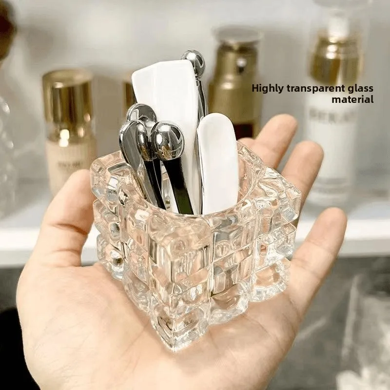 Skincare Makeup Storage Box Glass Mirror Cabinet Spoon Holder Cream Scoop Brush Organizer for Face Mask Eye Cream Storage