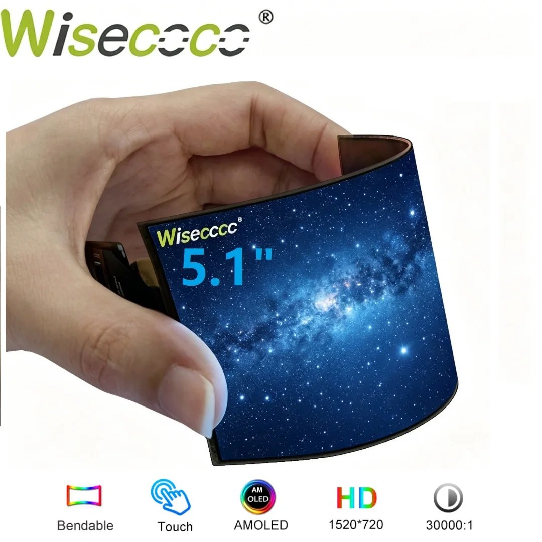 Wisecoco 5.1inch Flexible AMOLED Display 720x1520 Bendable Curved Screen Touch Panel Thin MIPI for Raspberry Pi DIY Project