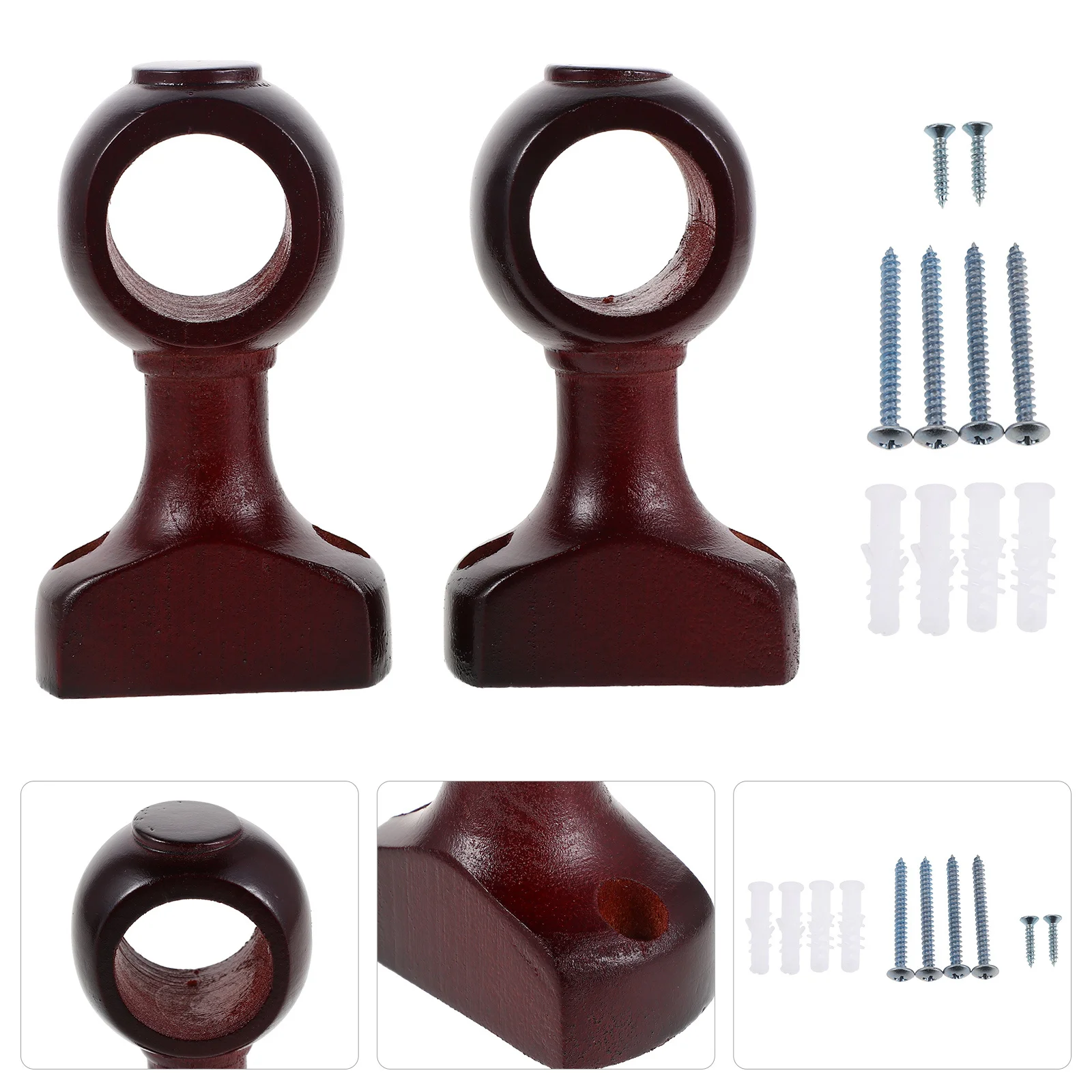 

2pcs Solid Wood Brackets Natural Grain Wooden Holders Wall Mount Drapery Pole Supports For Bedroom Living Room Bathroom -