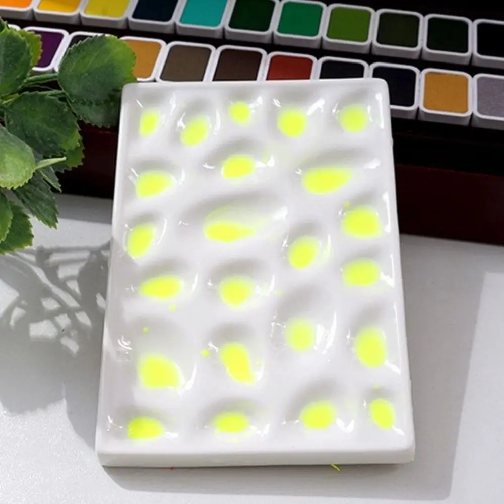

Multi Compartment Ceramic Paint Palette Reusable Professional Travel Painting Tray DIY Smooth Surface Watercolor Mixing Tray