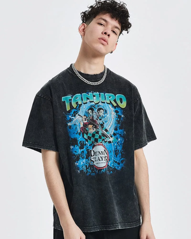 

Anime Demon Slayer Vintage Graphic T Shirt Man Summer Women's Oversized Washed Y2k Clothes Casual Women Short Sleeved Tee Tops