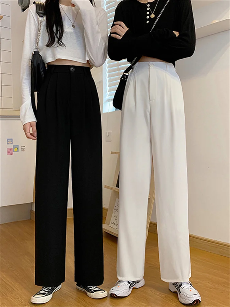 Pantalones de traje informales blancos para mujer, traje de pierna ancha suelta y delgada de tubo recto de cintura alta, primavera y otoño, 2023