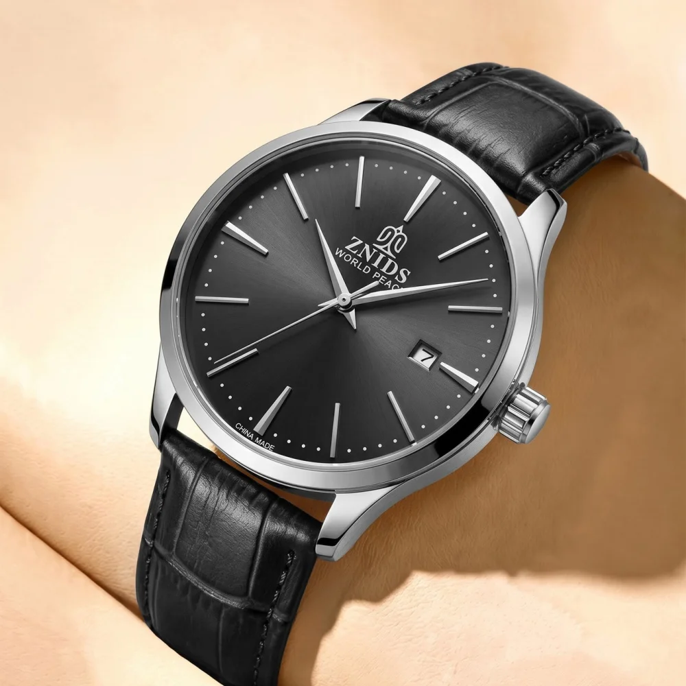 Light Luxury Men's Skeleton Mechanical Watch, Round Case, Leather Strap, Calendar Window, Automatic Mechanical Movement, Waterproof, Business Casual, Fashionable, Stylish, Simple Men's Watch, Gift