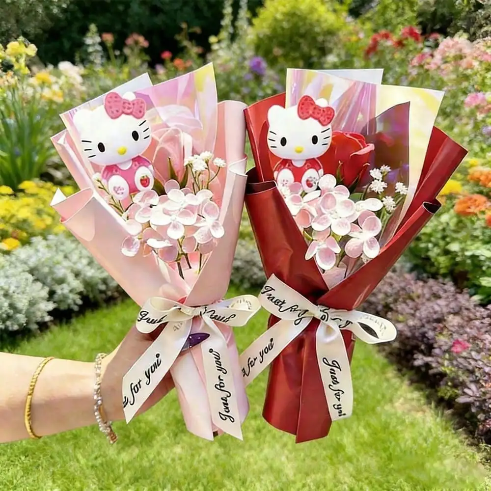 Ramo de Rosas de Sanrio, Hortensia, Hello Kitty, Ramo de Rosas de Jabón Artificiales de Hello Kitty, Ramo de Flores de Jabón de Hello Kitty, Regalo Romántico de Hello Kitty