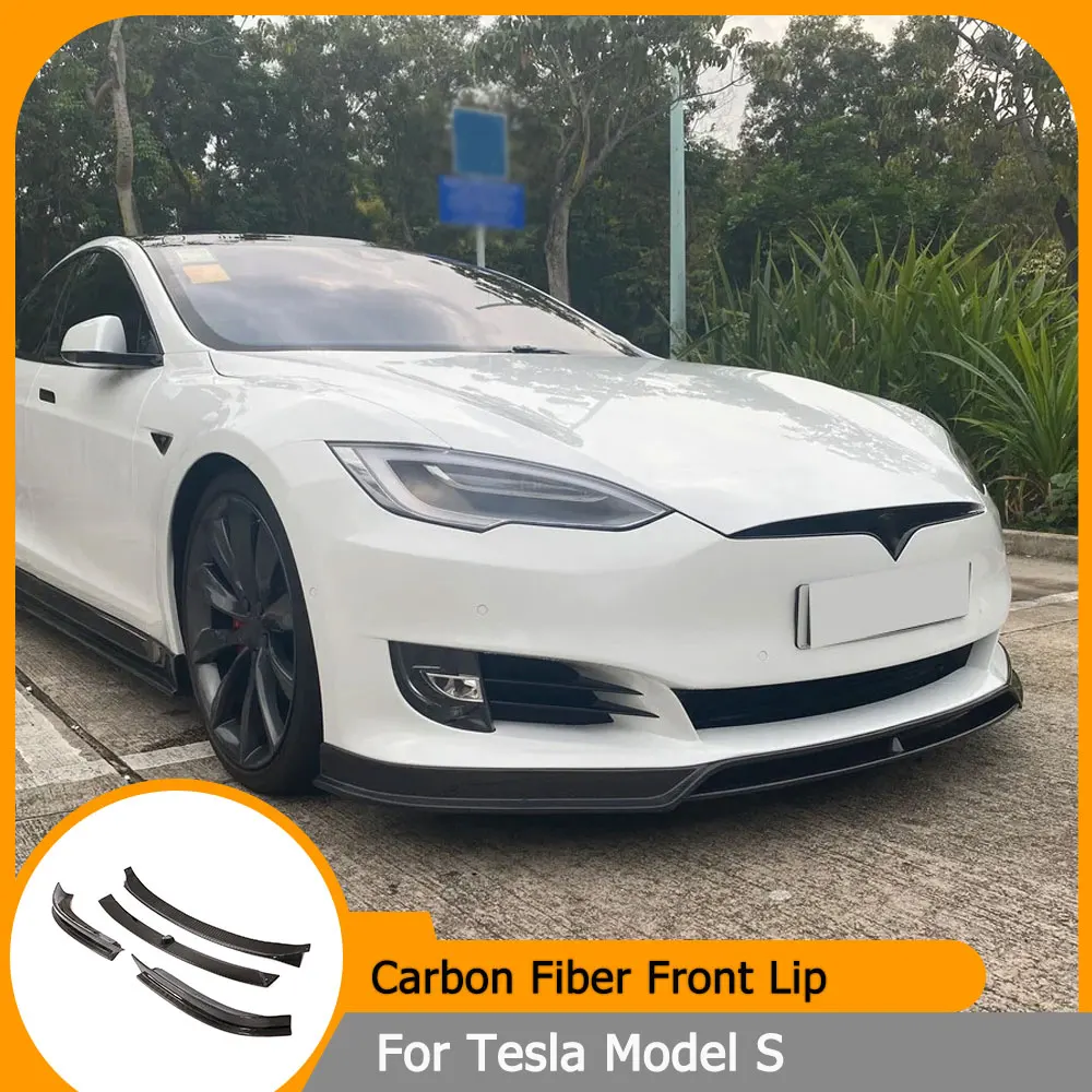 

Carbon Fiber Front Bumper Lip Spoiler for Tesla Model S 70D P85D 90D P100D Sedan 4 Door 2016-2020 FRP black Front Lip 4PCS/Set