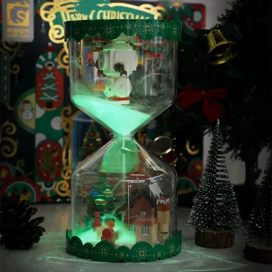 SEMBO Christmas Hourglass Building Blocks Luminous Assembled Desktop Decorations Kawaii Educational Children’s Toys Gifts