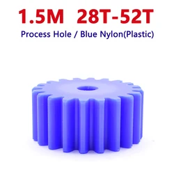 1pc 28T-52T 1.5M Blue Nylon Spur Gear 28 30 32 33 34 35 36 38 40 42 44 45 46 48 50 52 Teeth Plastic Flat Cylindrical Drive Gears