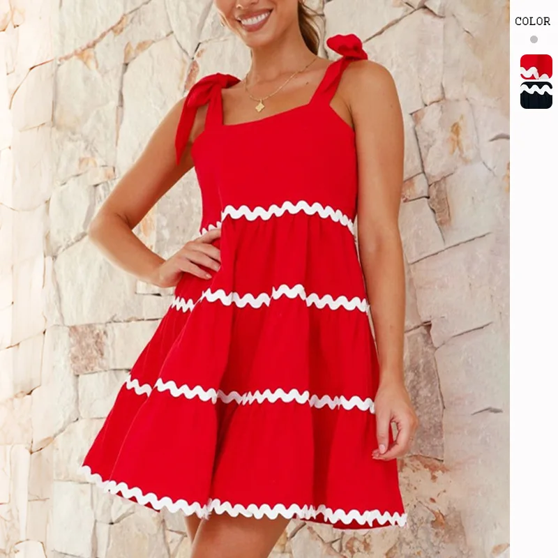 

Женское летнее мини-платье в европейском и американском стиле, Повседневная плиссированная элегантная юбка-жилет А-силуэта на бретельках с открытой спиной