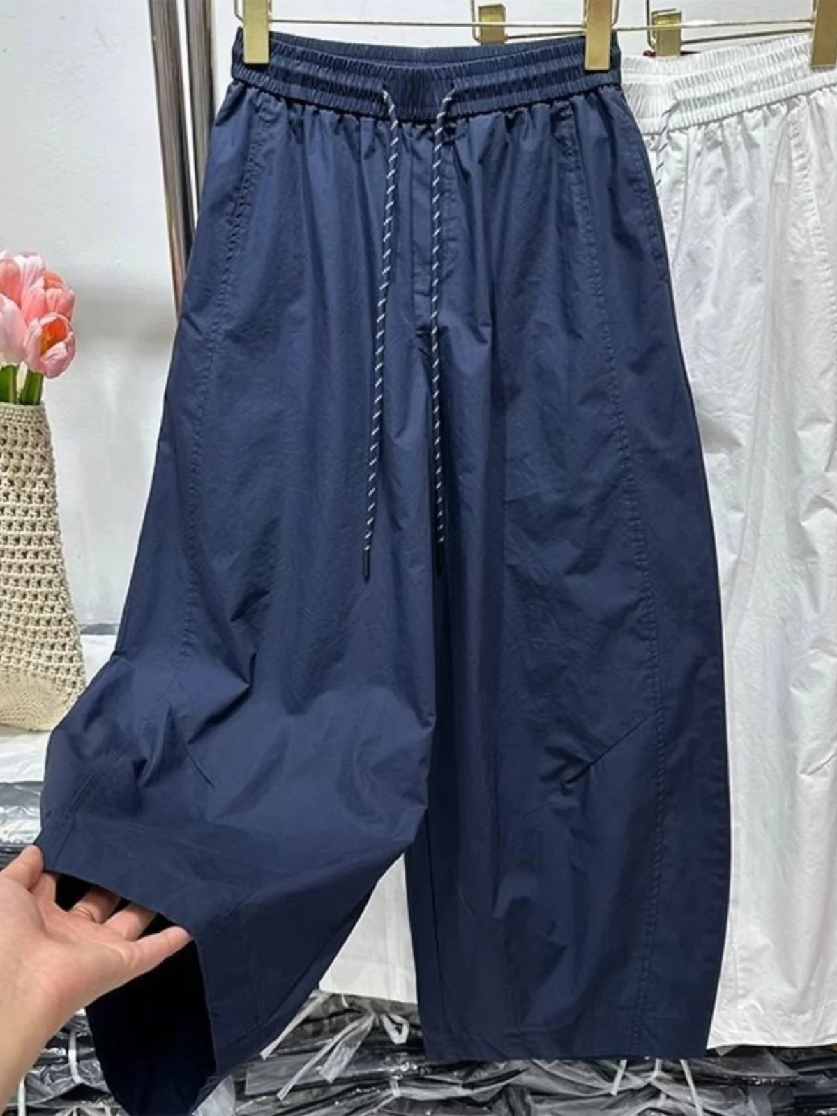 

Свободные брюки с высокой талией и широкими штанинами, быстросохнущие, для мужчин и женщин, летние, повседневные, прямого кроя, длина 7/8, рабочая одежда, брюки-харлан, дышащие