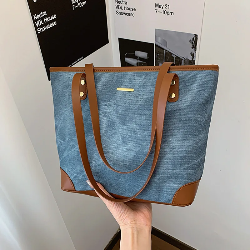 Vintage commuter texture handbag versatile ins shoulder underarm bag work tote bag