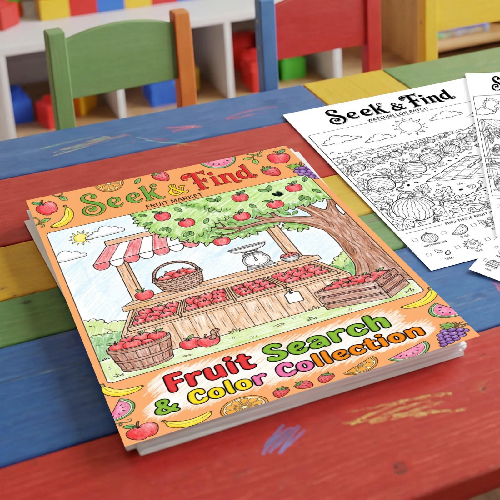 10Pcs Fruit Search & Color Posters Kids Fun Coloring Sheets Educational Doodle Painting Papers For Early Learning Enlightenment