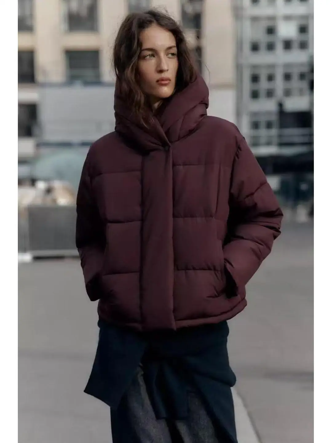 

Water-Resistant Thiened Jaet ort Hooded Zipper And Button Closure Autumn Winter Women's Cotton Coat 638222