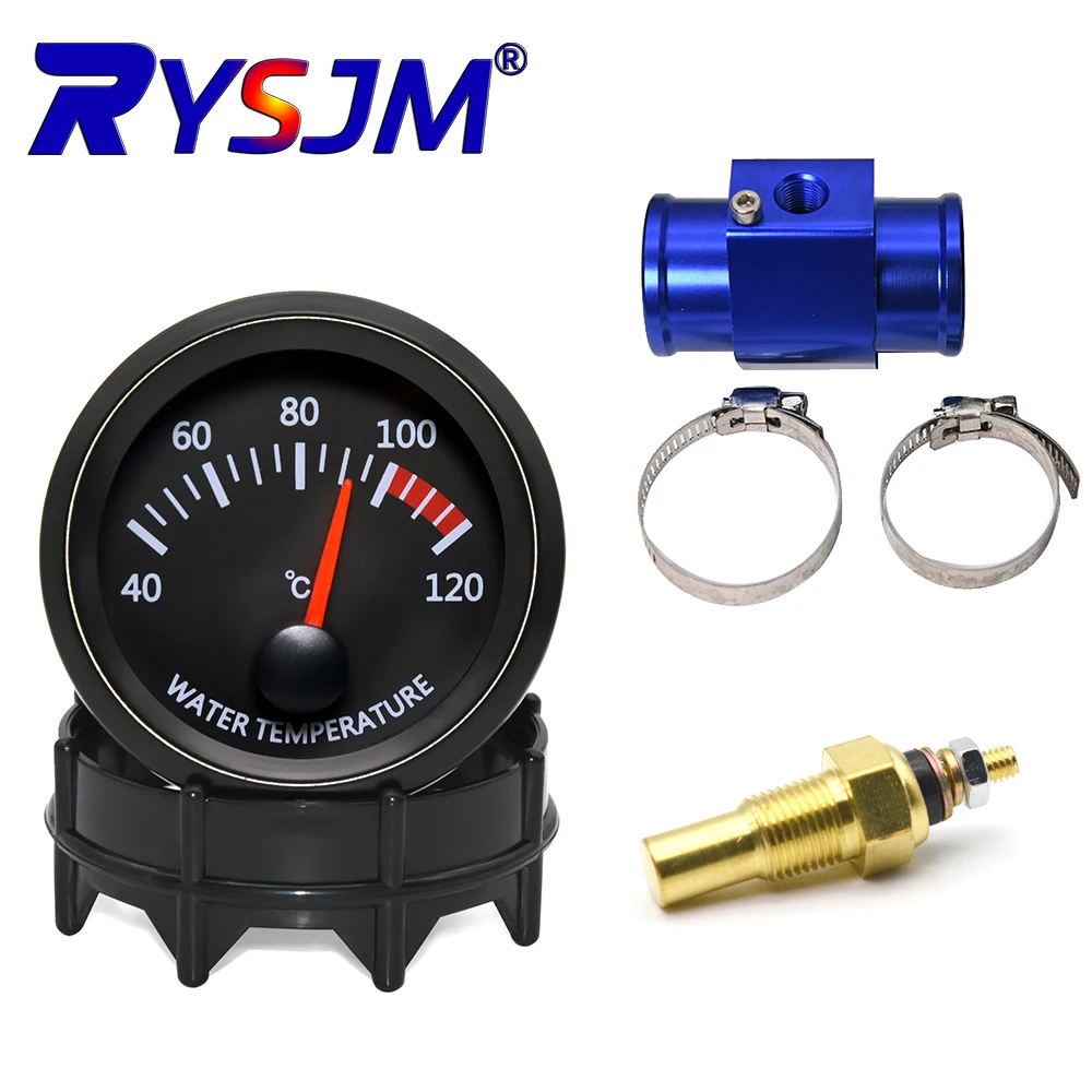 2''52mm Car Water Temperature Gauge LCD Pointer Gauge 40~120 ℃ Water Temp Gauge with 1/8NPT Sensor 28-40MM Adapter