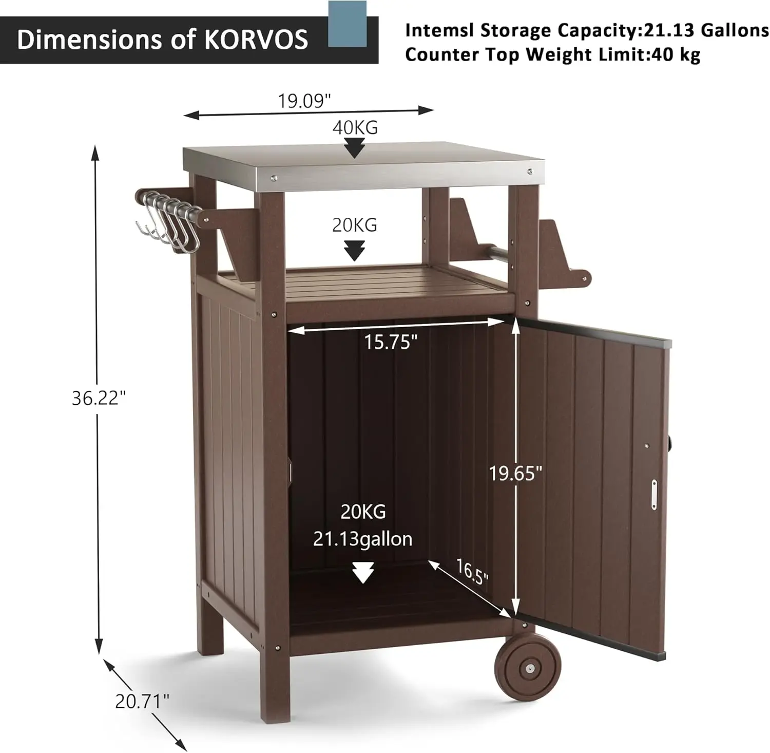 Keuken Draagbare Outdoor Grill Kar, Patio Verplaatsbare Bar Kar Met Roestvrijstalen Top En Rollende Wielen, Bbq Kar