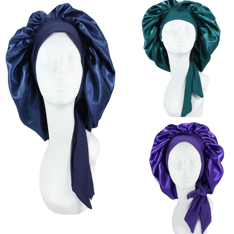 

Женская атласная шапка большого размера для сна, шапка для ночного сна, уход за волосами, шелковая шапочка для волос с пятнами для женщин, вьющиеся пружинистые волосы