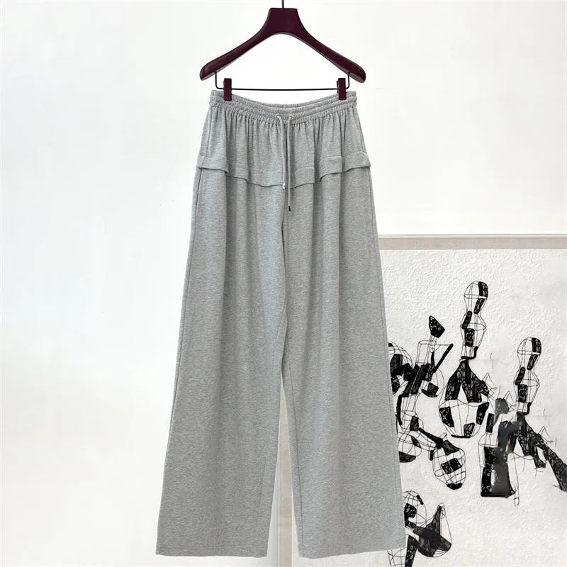 

Women's pants New elastic knitted Low waist wide leg pants for winter 2025 Elastic waist loose cotton sports pants y2k trousers