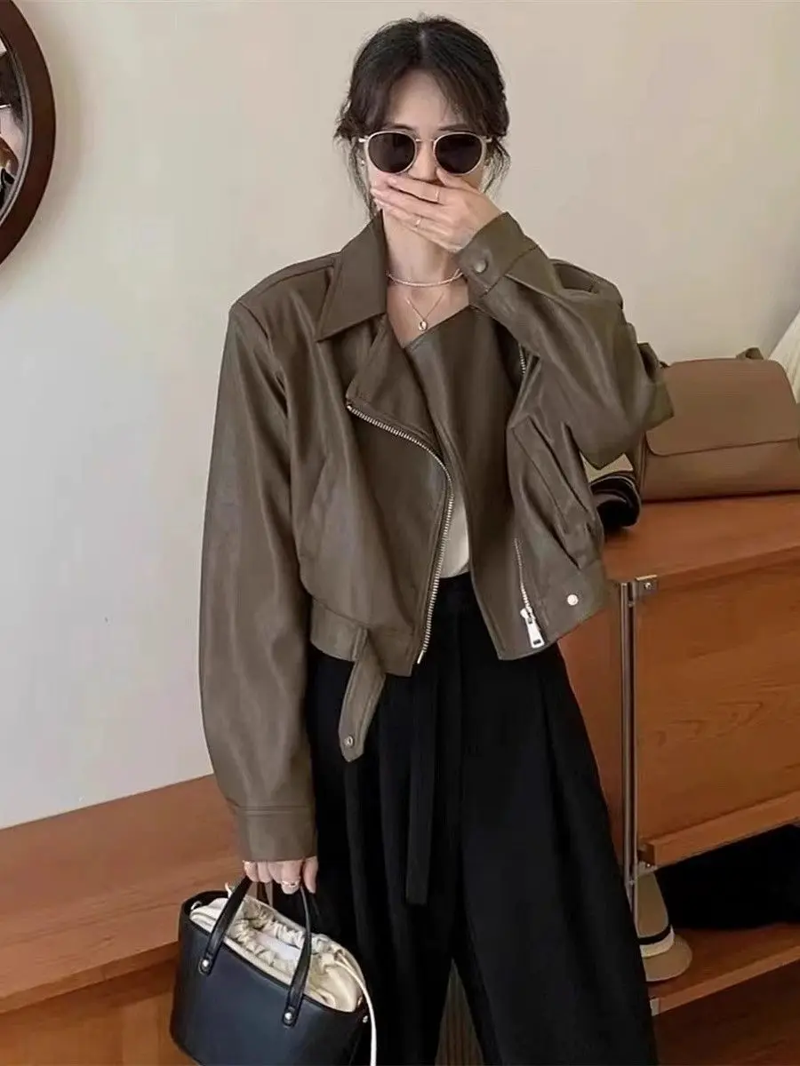 Retro PU Pelle Jaet Donna ort Sle Faionable Versatile Dimagrante Autunno Inverno Nuovo arrivo Pendolarismo Vento Vestibilità ampia L...