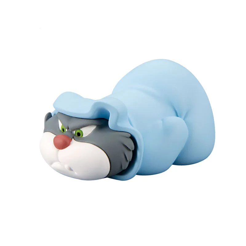 TakaraTomyArts capsule toys kawaii gray cat wicked conniving fat neko big tail red nose unfriendly expression ornament figures