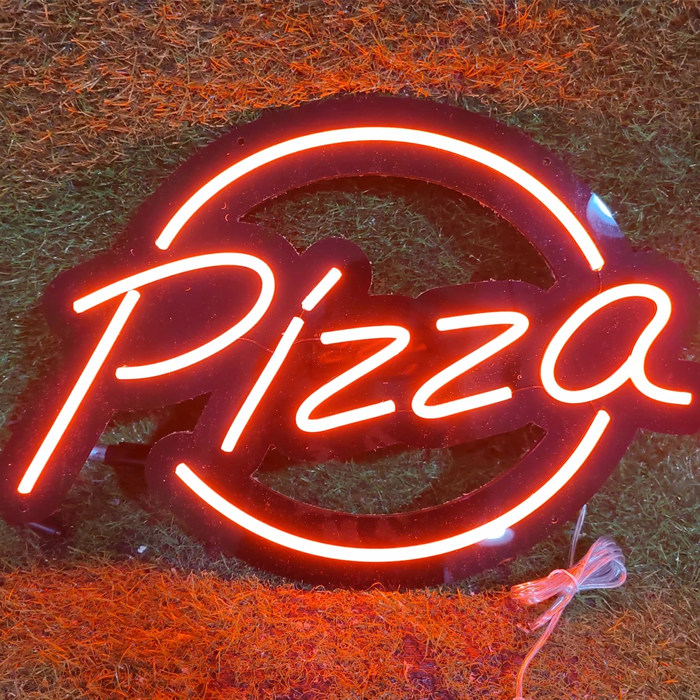 Pizza Neon Light Pizza Neon Sign Follow Black Background Custom Handmade Art Restaurant Wall Decoration Aesthetic Led Lights