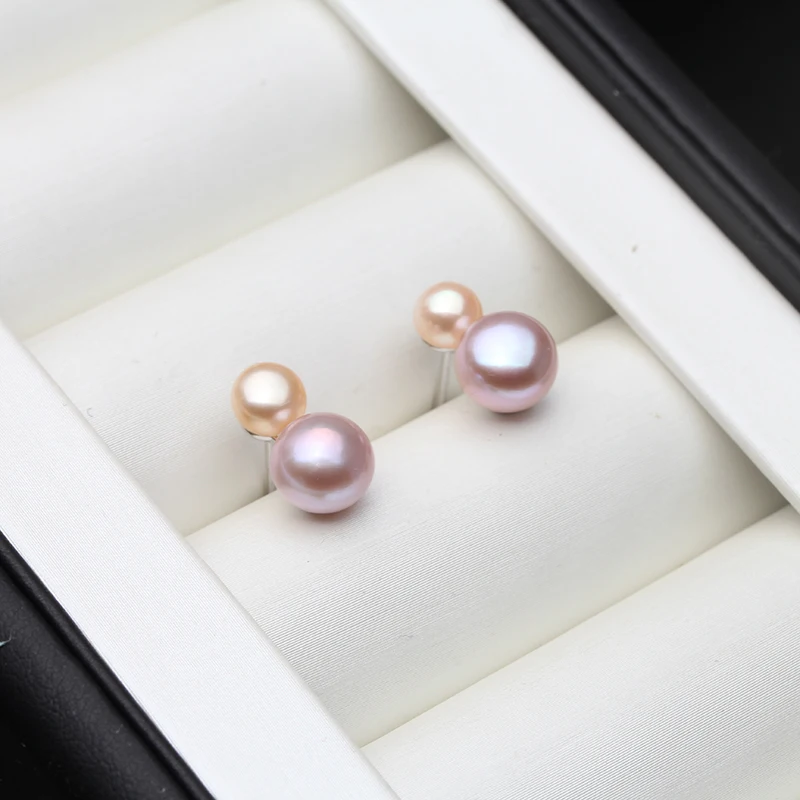 Cute Small Freswater Natural Double Pearl Earring,Real 925 Sterling Silver Earrings With Pearls Wife Mother Birthday White Black - view 2