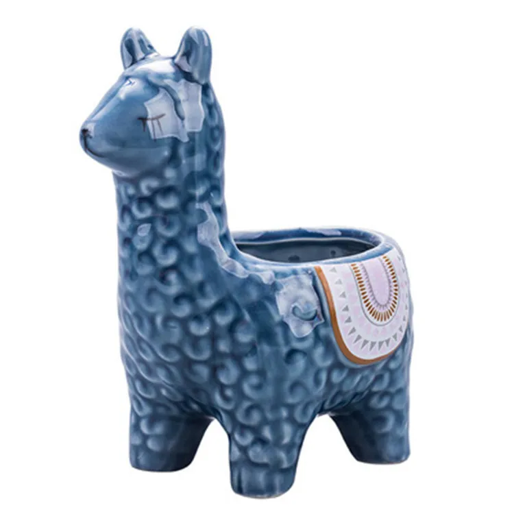 Ceramic Alpaca Flower Pot European Style Cute Fleshy Nordic Home Decoration Cartoon Animal Plant Macetas Balcony Decorations New