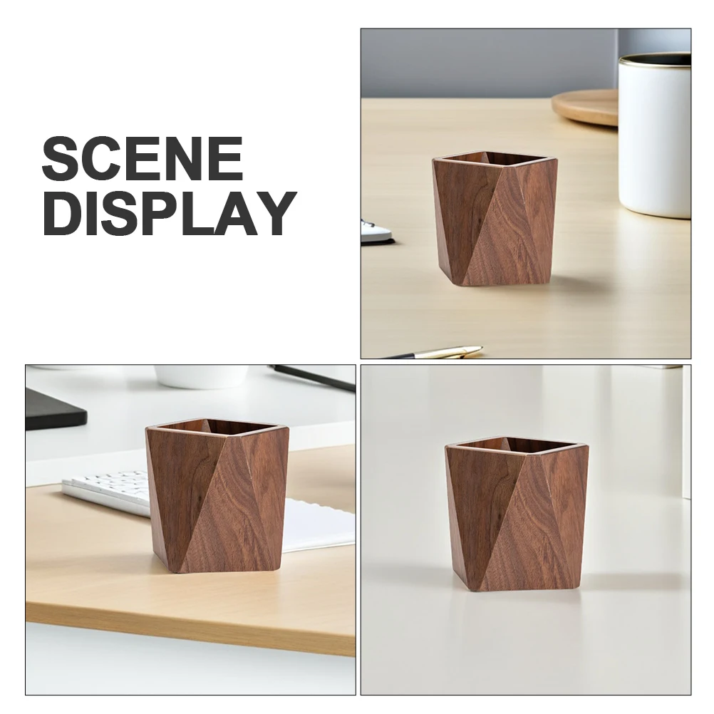 Black Walnut Pen Holder Desktop Container Shape Character Storage Office Supplies for Unique Portable