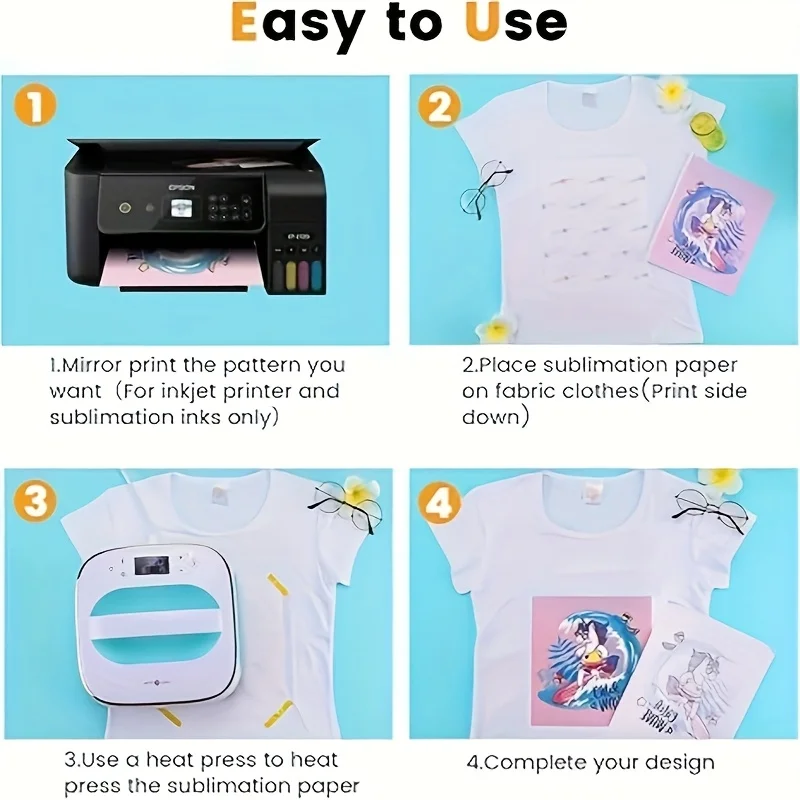 100 Sheets A4 Sublimation Paper 105G Perfect for T-Shirts, Mugs, Tumblers, and Light Fabric - Use with Sublimation Ink & Printer view 4