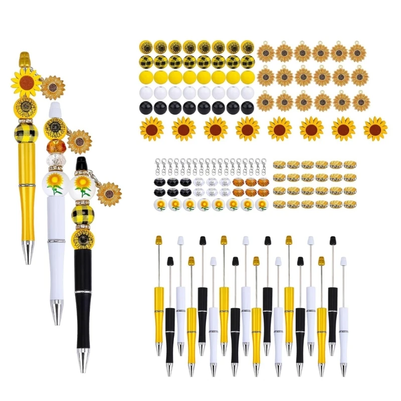 152Pcs DIY Beads Ballpoint Pen Set, Including Beads, Keychain Clips, and Flower Pendants for Kid Adult Christmas Gift