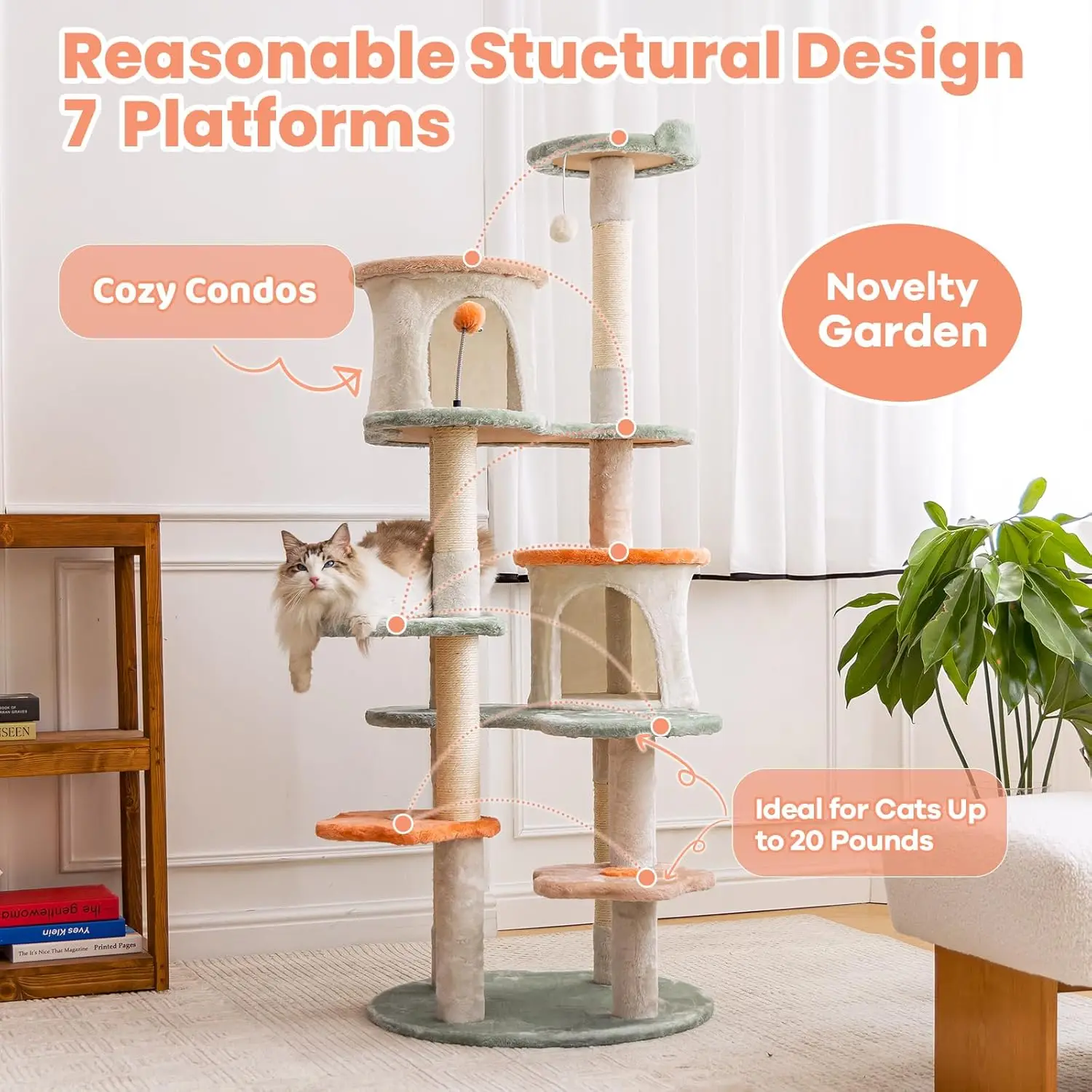 63-Inch Cat Tree Creative Flower Cat Tower Cat Apartment with Flower Rest Platform(Large 7 Platforms)