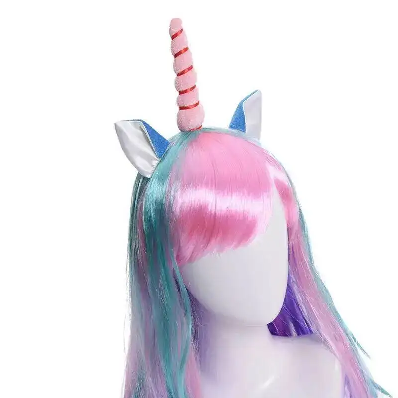 Unicorn Halloween Fake American European And Occurrence Day Cos Wig Headgear Long Curly Hair Suitable For Any Face Shape