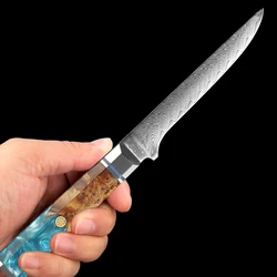 Damascus Steel Boning Knife 6 inch Professional Sharp Fish Filleting Sashimi Knife Deboning Knife Octagonal Ergonomic handle