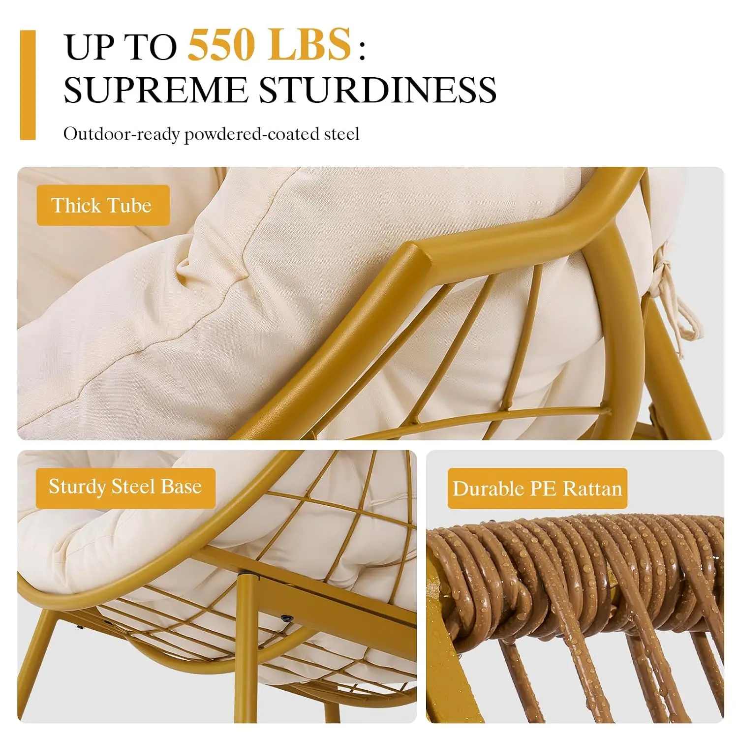 Egg Chair for Outdoor & Indoor, Oversized Patio Wicker Chair