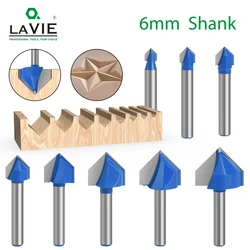 LAVIE 6mm 1/4 shank  90 V Type Slotting Cutter Carving Grooving Tools router bit set Safety Milling Cutters MC09120S06