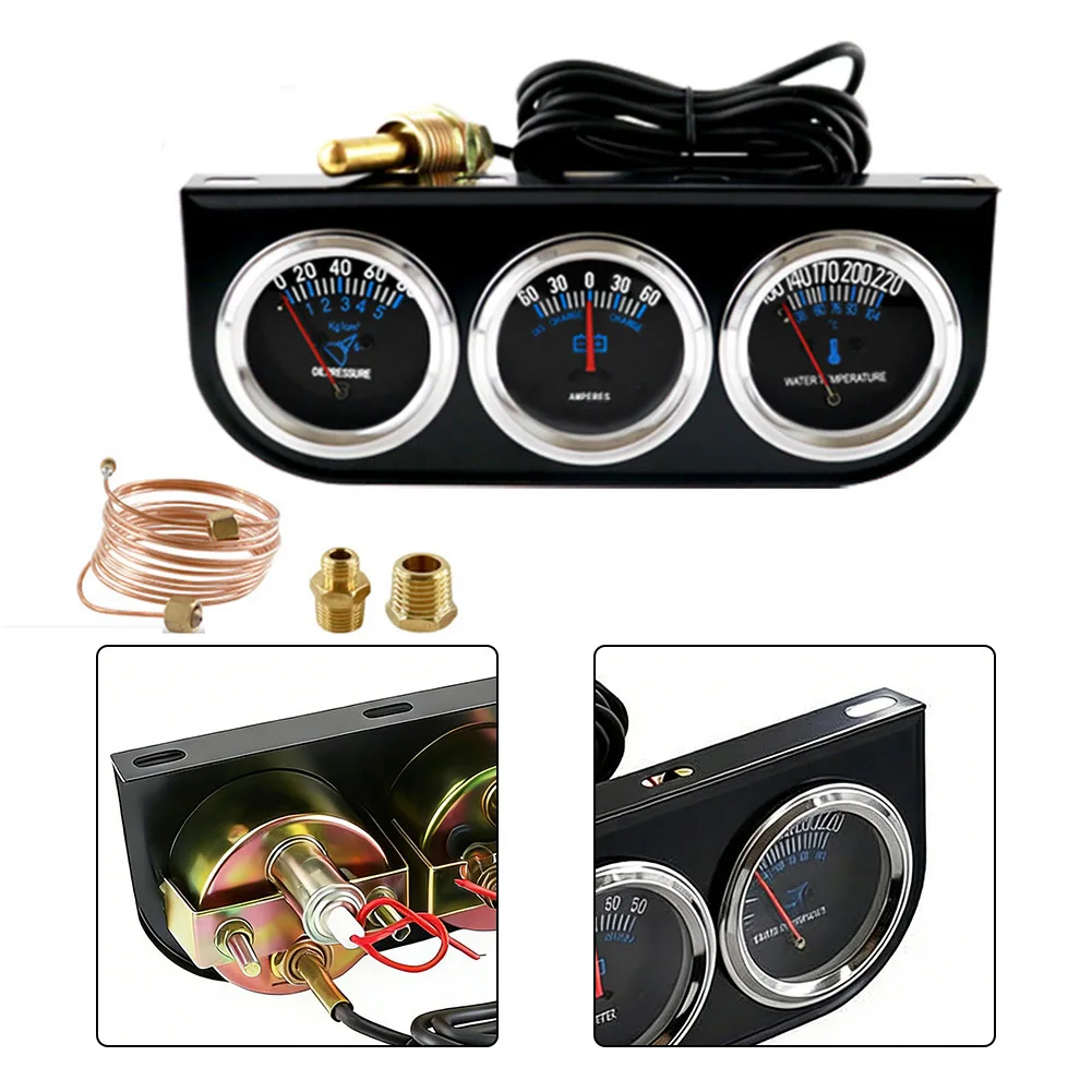 

24V Triple Gauge Cluster Hydraulic Pressure Current Water Temperature Integrated Automotive Instrument Cluster Iron Black