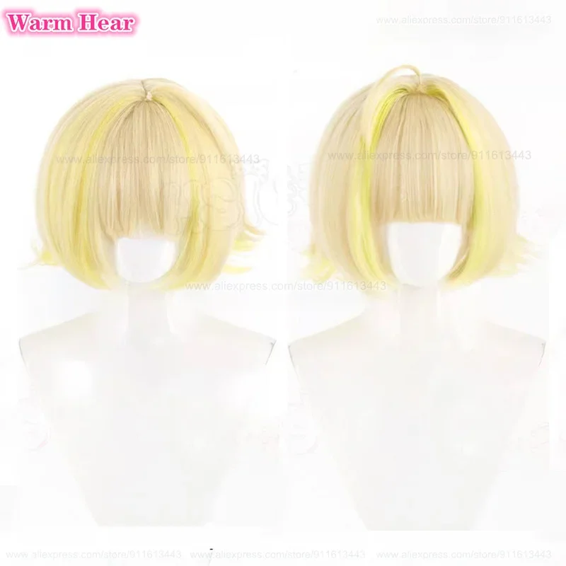 Elegg Synthetic Hair Game Short 30cm Light Yellow Gradient Cosplay Anime Wig Heat Resistant Hair Halloween Party Wigs + Wig Cap