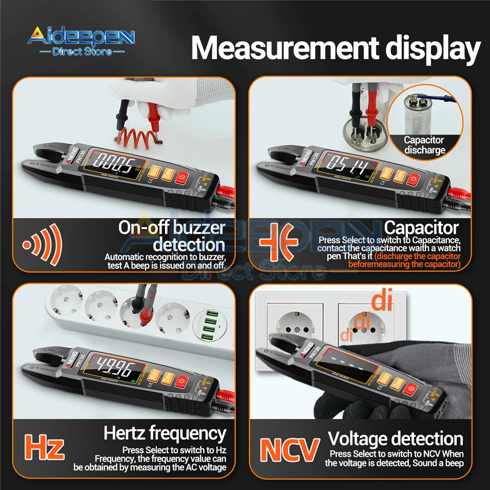 PN130 U-shaped Clamp Meter Built-in lithium Battery Pliers Tester AC/DC Voltage Current Tools with USB Charge Type-c Cable