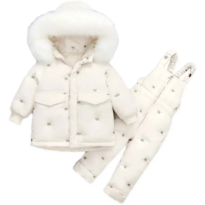 Children Down Coat Jacket + jumpsuit Kids Toddler Girl Boy Clothes 2pcs Winter Outfit Suit Warm Baby Overalls Clothing Sets