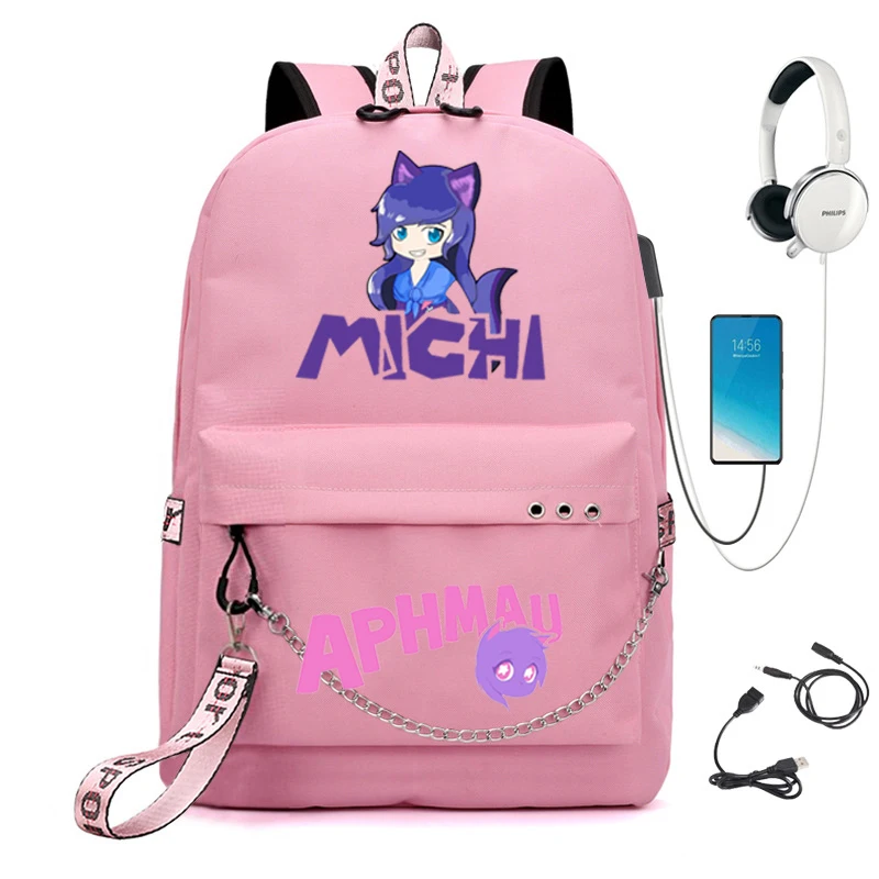 Aphmau backpack USB charging school bag girl waterproof student backpack leisure travel laptop bag