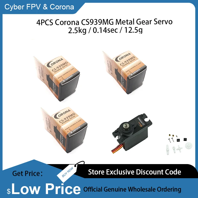 4PCS CS939MG Metal Gear Servo 2.5kg / 0.14sec / 12.5g Digital Servo RC Models Airplane Robotics Electronic Accessories
