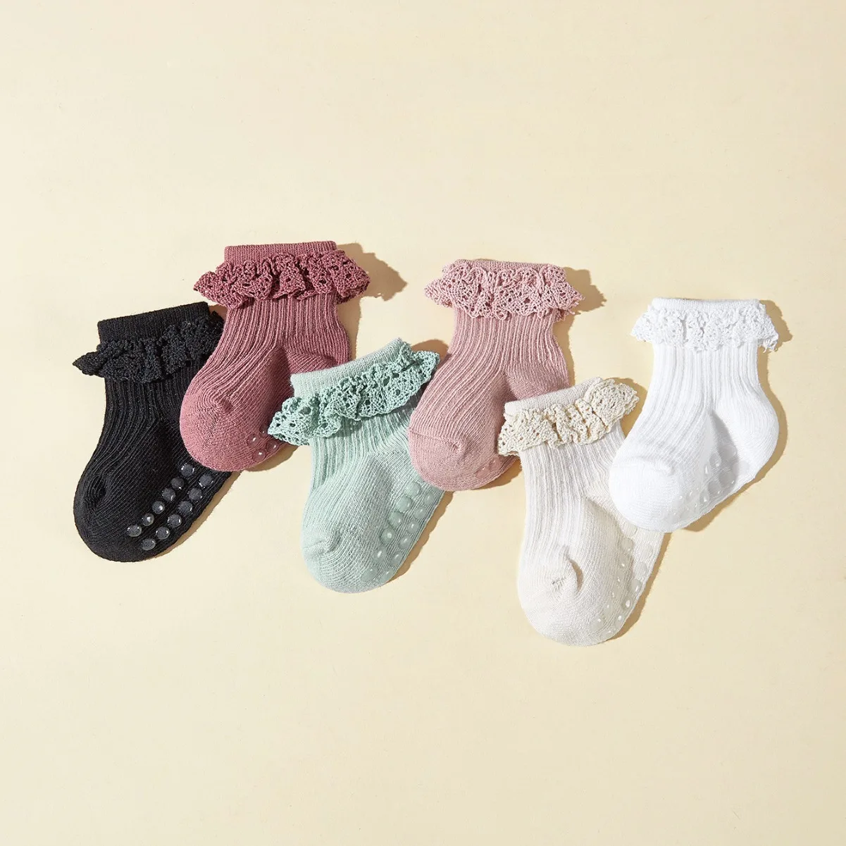 6 Pairs Baby Girls Socks Newborn Items Clothing All for Babies Stuff Accessories Lace Non-slip Glue Point Short  Princess Socks