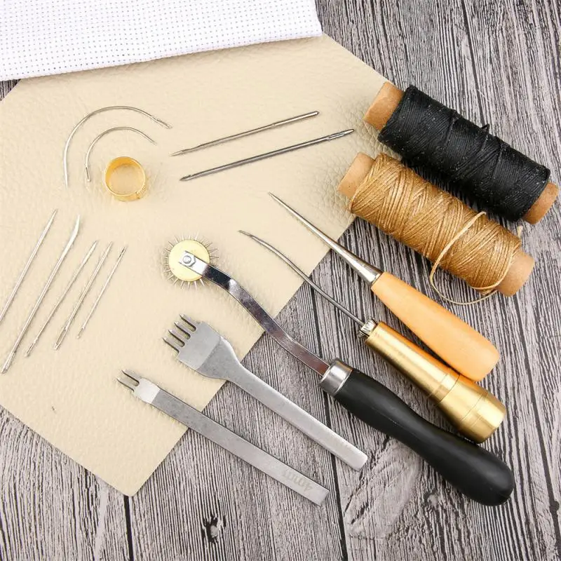 Leather Sewing Tools Set Manual Sewing Machine Speedy Stitcher Kit Waxed Thread Yarn Scissors Leather Repair Craft Tool