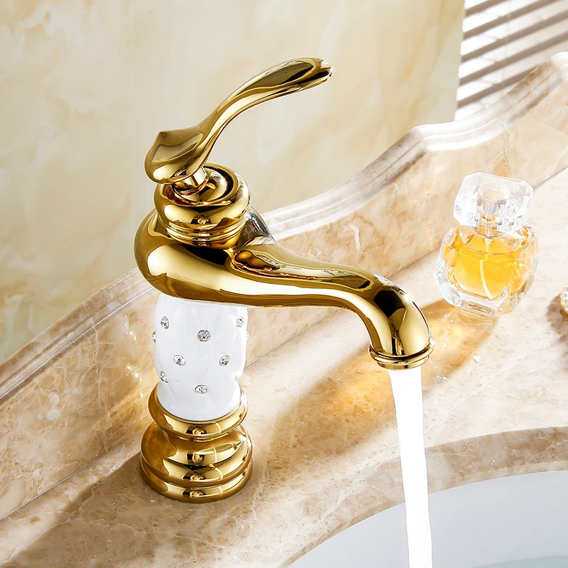 Solid Brass Diamond Bathroom Faucet Taps Hot Cold Single Handle Washbasin Mixer Faucet Mono Hole Basin Faucet