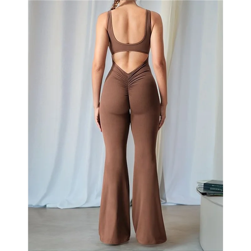 

ABRT-Women Workout Flare Jumpsuits Backless Butt Lift Gym Yoga Jumpsuits