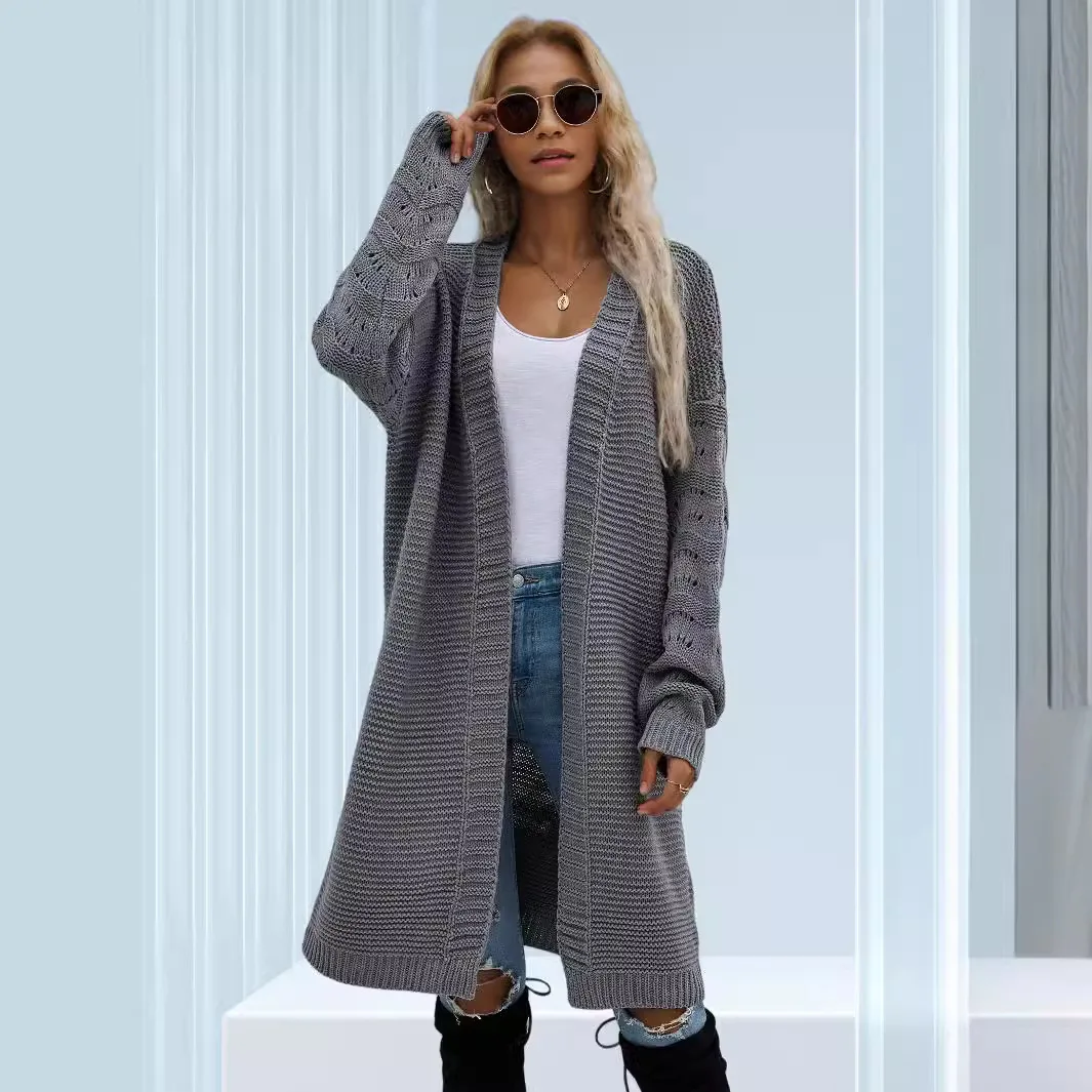 2024 new women\'s clothing autumn and winter fashion temperament casual elegant commuting sweater long cardigan solid color knit