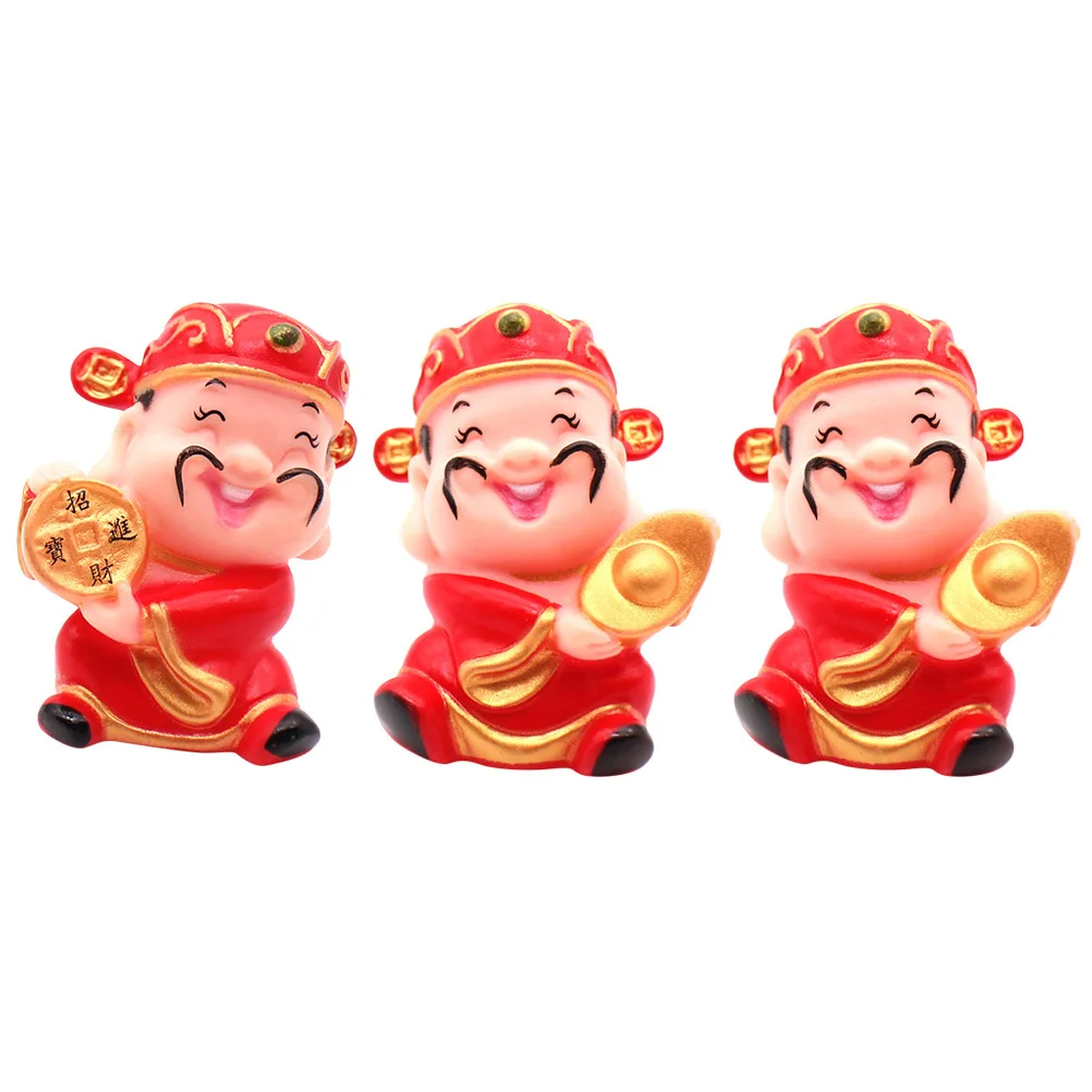 

3Pcs Chinese Style God of Wealth Cake Decor Cute Cake Toppers for Birthday Dessert Home Decoration Cupcake Decoration