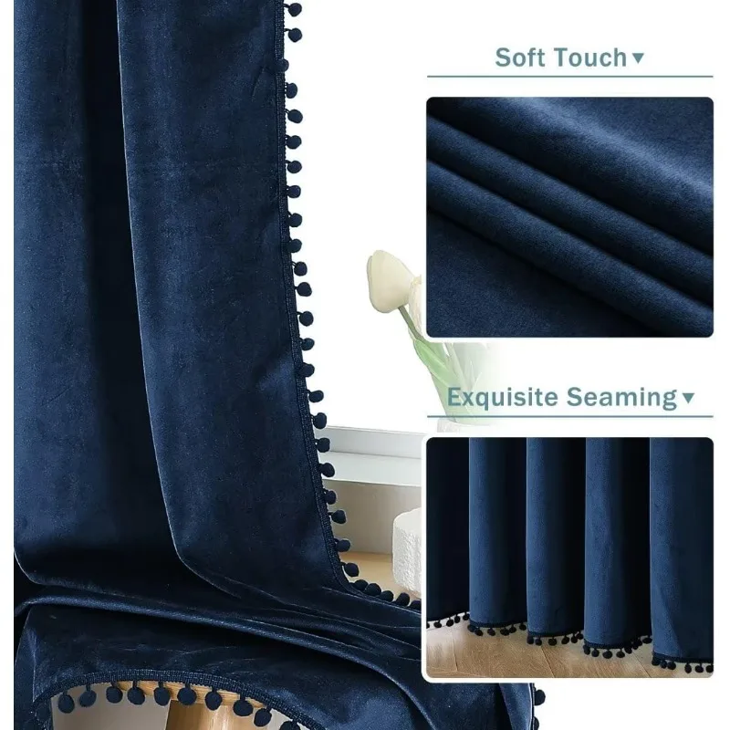 Velvet Curtains for Bedroom Navy Velvet Curtains for Living Dining Room Darkening Sun Blocking Window Drapes for Living Room